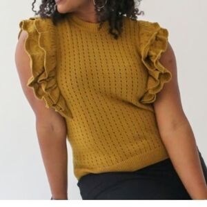 Who What Wear Mustard Ruffle Sleeve Blouse Size S 60% Cotton 40%Acrylic